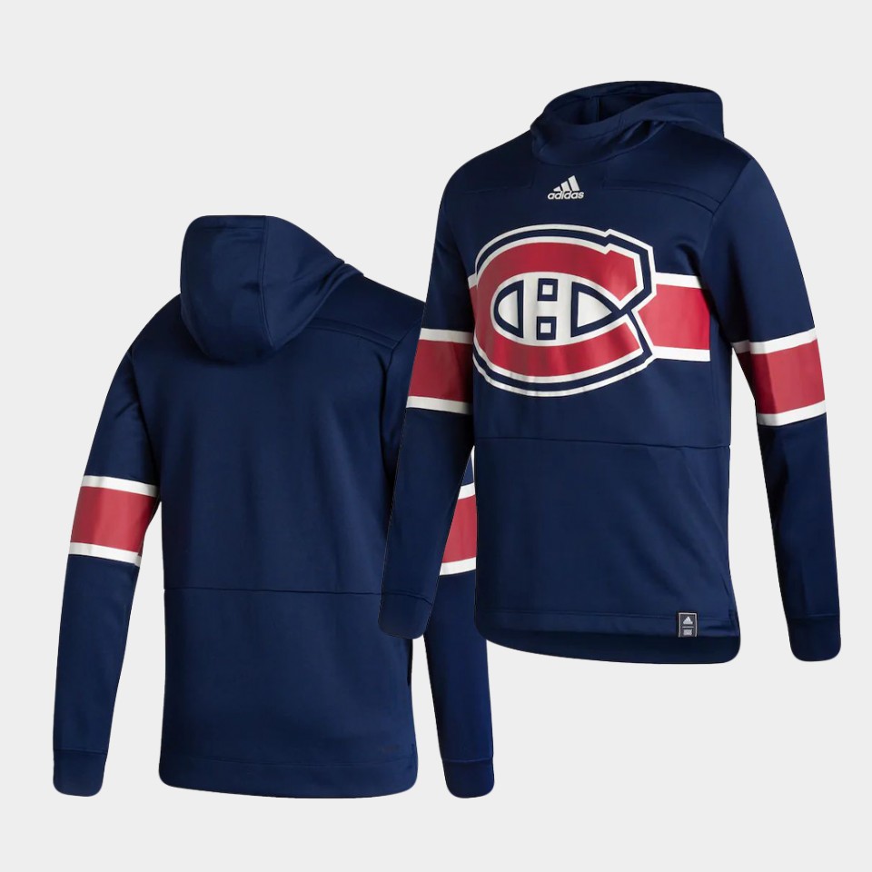 Men Montreal Canadiens Blank Blue NHL 2021 Adidas Pullover Hoodie Jersey->->NHL Jersey